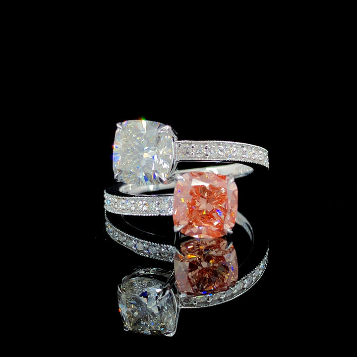 3.69ct Lab-Grown Diamond Pink & White Cushion Shape ring in 14k White Gold