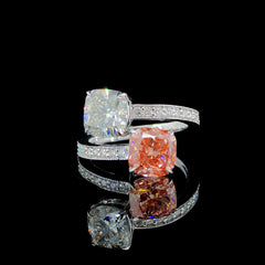 3.69ct Lab-Grown Diamond Pink & White Cushion Shape ring in 14k White Gold