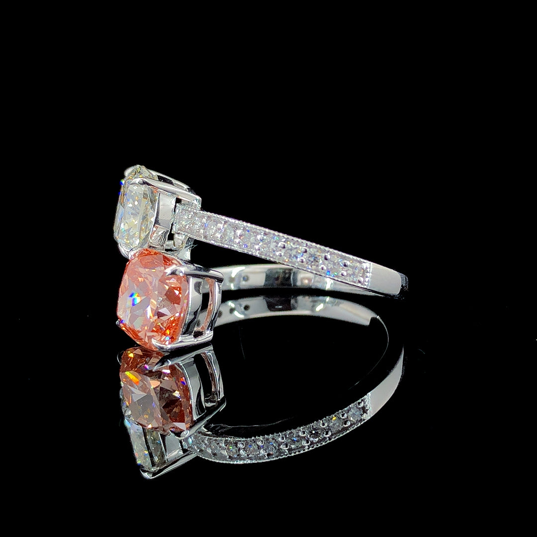 3.69ct Lab-Grown Diamond Pink & White Cushion Shape ring in 14k White Gold