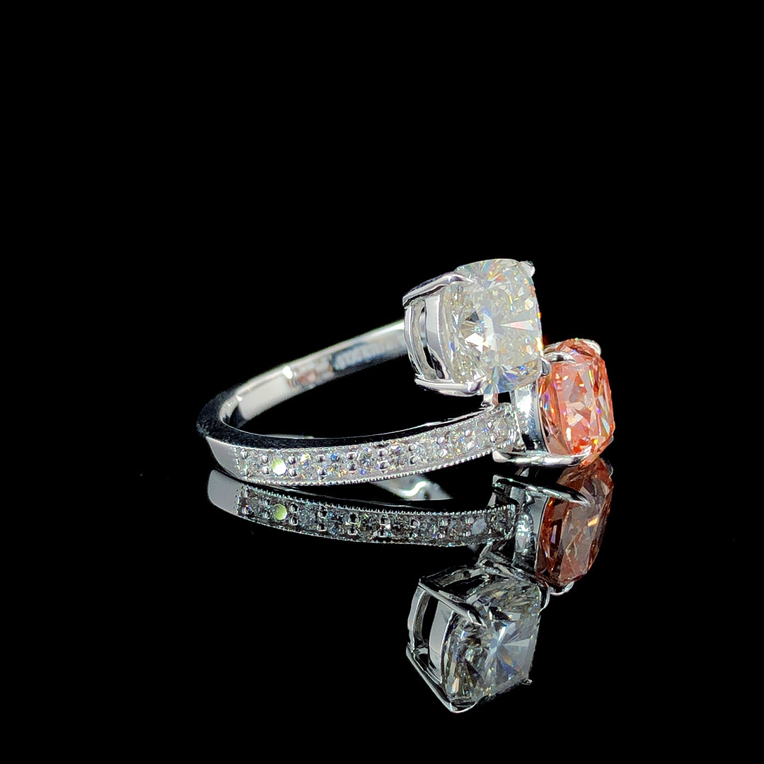 3.69ct Lab-Grown Diamond Pink & White Cushion Shape ring in 14k White Gold