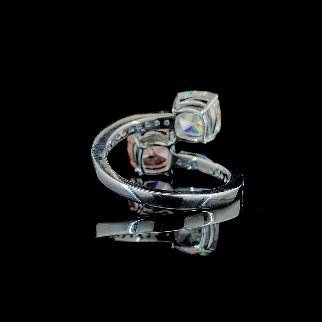 3.69ct Lab-Grown Diamond Pink & White Cushion Shape ring in 14k White Gold