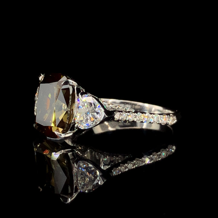 5.95ct Lab-Grown Diamond Green Cushion & Heart Shape Ring In 14k White Gold