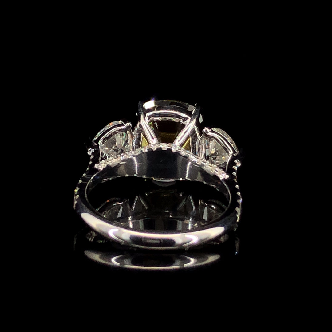 5.95ct Lab-Grown Diamond Green Cushion & Heart Shape Ring In 14k White Gold