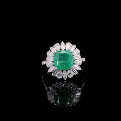 2.38ct Natural Emerald Stone With 1.36ct Lab-Grown Diamond Ring In 14k White Gold
