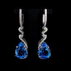 27.18ct Natural Blue Topaz Stone & 1.53ct Lab-grown Diamond Dangle Earring In Silver