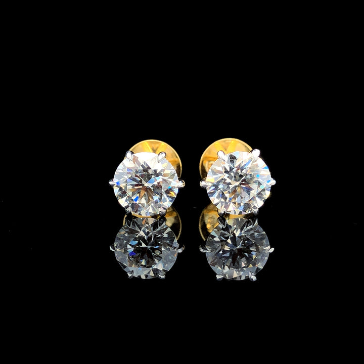 4.18ct Lab Diamond Round Studs in 18K Yellow Gold