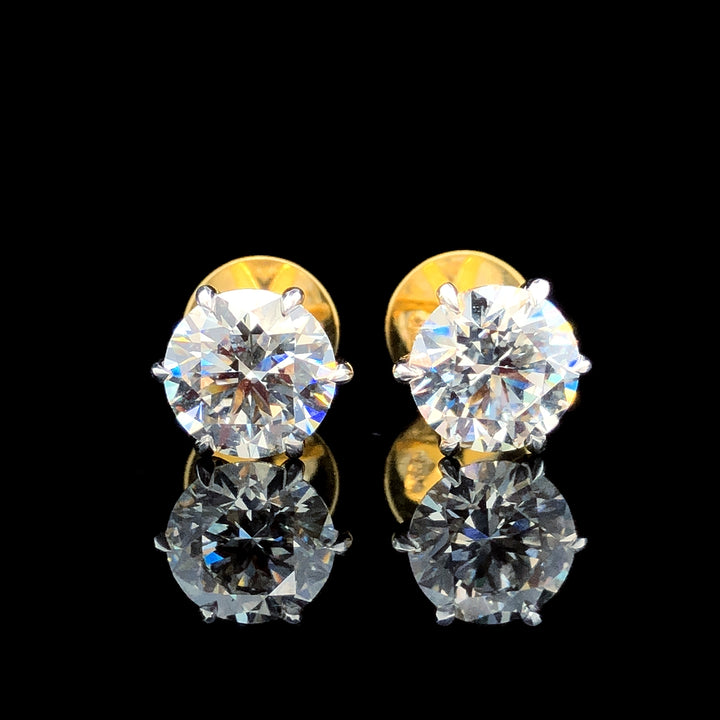 4.18ct Lab Diamond Round Studs in 18K Yellow Gold
