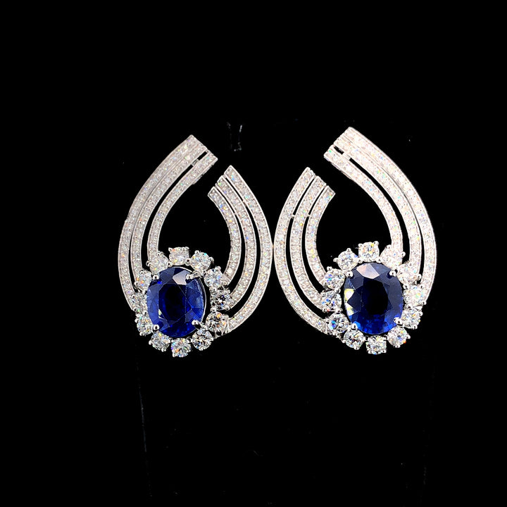 10.67ct Natural Blue Topaz Stone & 4.581ct Lab-grown Diamond Earring In 18k White Gold