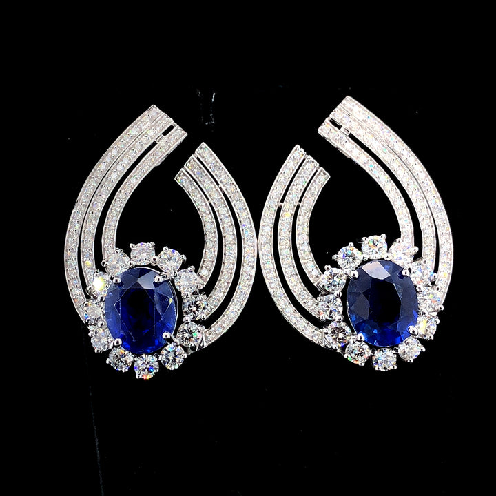 10.67ct Natural Blue Topaz Stone & 4.581ct Lab-grown Diamond Earring In 18k White Gold