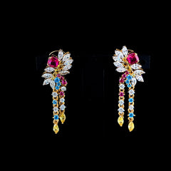 1.58ct Synthetic Stone & 0.99ct Lab-grown Diamond Cluster Earring In 18k Yellow Gold