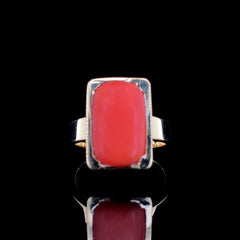 18.18ct Natural Organish Red Coral Stone Ring In 14k Yellow Gold