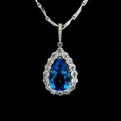 17.25ct Natural Blue Topaz Stone And 4.76ct Lab-Grown Diamond Pendant In Silver
