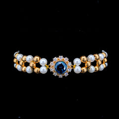 Stunning 15.84ct Pearl With Blue Synthetic Stone and 0.32ct lab-Grown Diamond Bracelet with Round Accents in Yellow Gold Finish