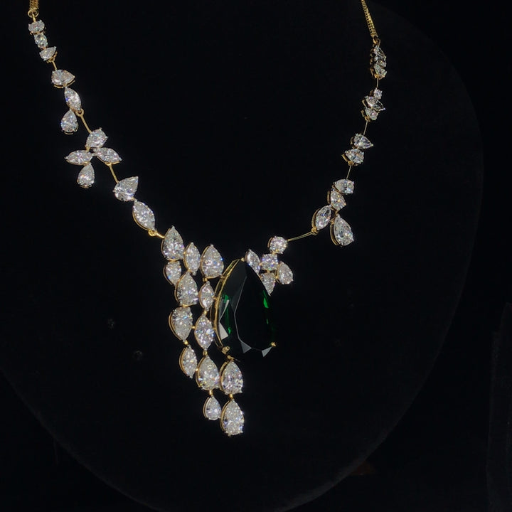 Golden Grandeur: 19.94ct Synthetic Stone & 19.02ct Lab-Grown Diamond Necklace Set in 14K Yellow Gold