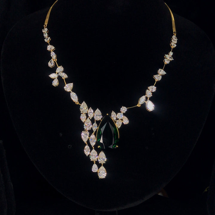 Golden Grandeur: 19.94ct Synthetic Stone & 19.02ct Lab-Grown Diamond Necklace Set in 14K Yellow Gold