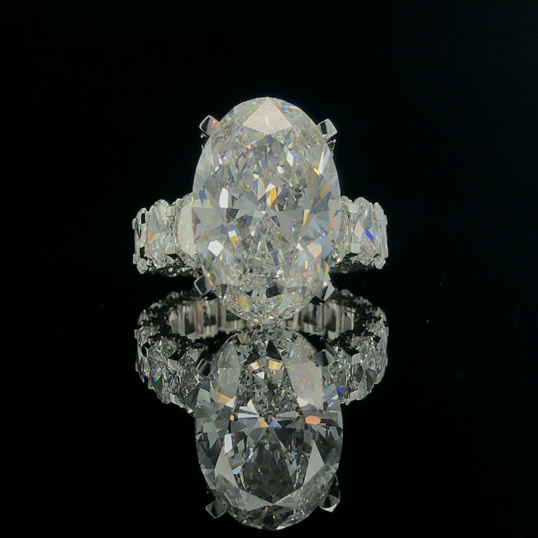 Luxurious 15.98 Ct Oval Shape Diamond Ring in 14K White Gold