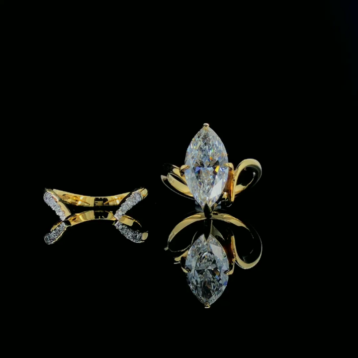 Bold 3.12 Ct Marquise Ring with Band in 14K Yellow Gold Finish