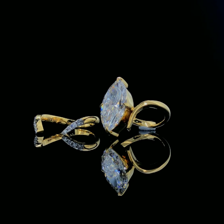 Bold 3.12 Ct Marquise Ring with Band in 14K Yellow Gold Finish