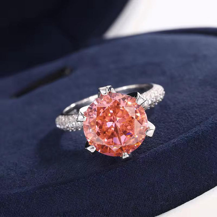 Blush Royale: 6ct Pink-Champagne Round Lab Grown Diamond Ring in 14K White Gold