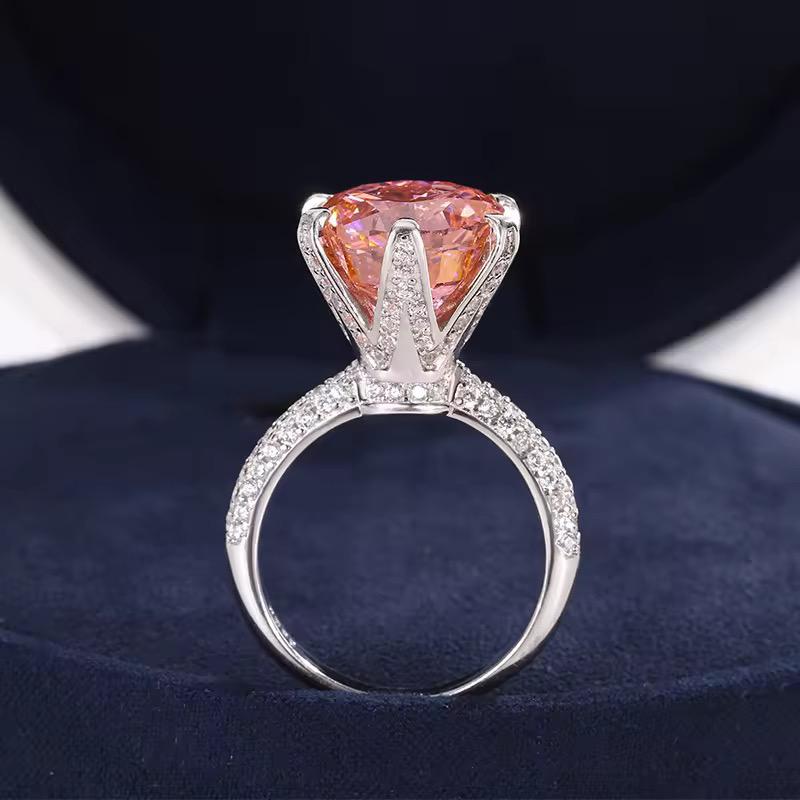 Blush Royale: 6ct Pink-Champagne Round Lab Grown Diamond Ring in 14K White Gold