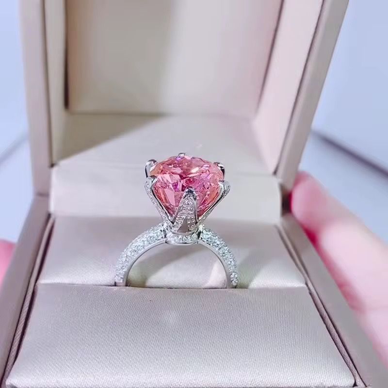 Blush Royale: 6ct Pink-Champagne Round Lab Grown Diamond Ring in 14K White Gold