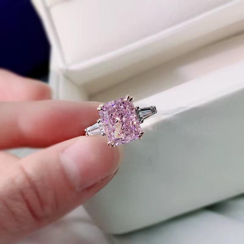 Radiant Blossom: 5.5ct Pink Lab-Grown Diamond Ring in 14k White Gold