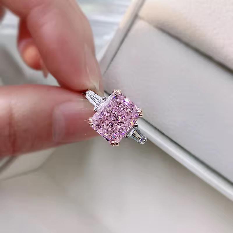 Radiant Blossom: 5.5ct Pink Lab-Grown Diamond Ring in 14k White Gold