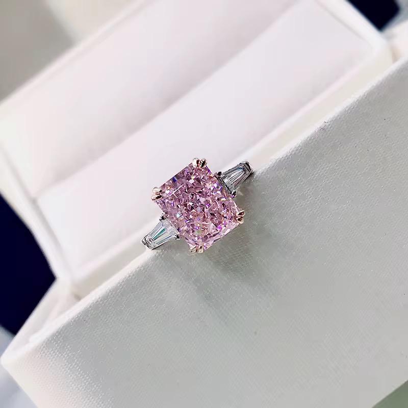 Radiant Blossom: 5.5ct Pink Lab-Grown Diamond Ring in 14k White Gold