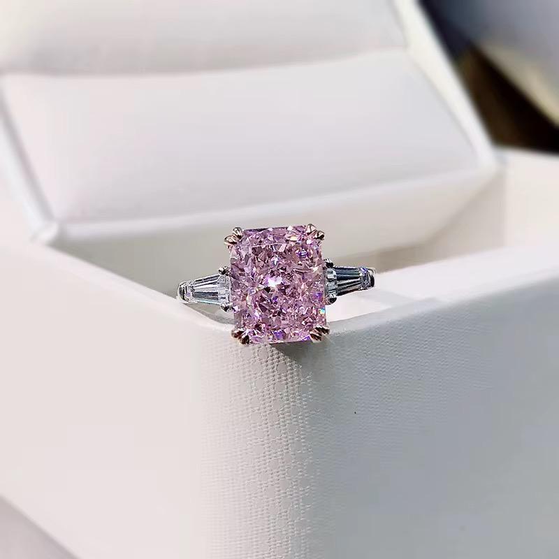 Radiant Blossom: 5.5ct Pink Lab-Grown Diamond Ring in 14k White Gold