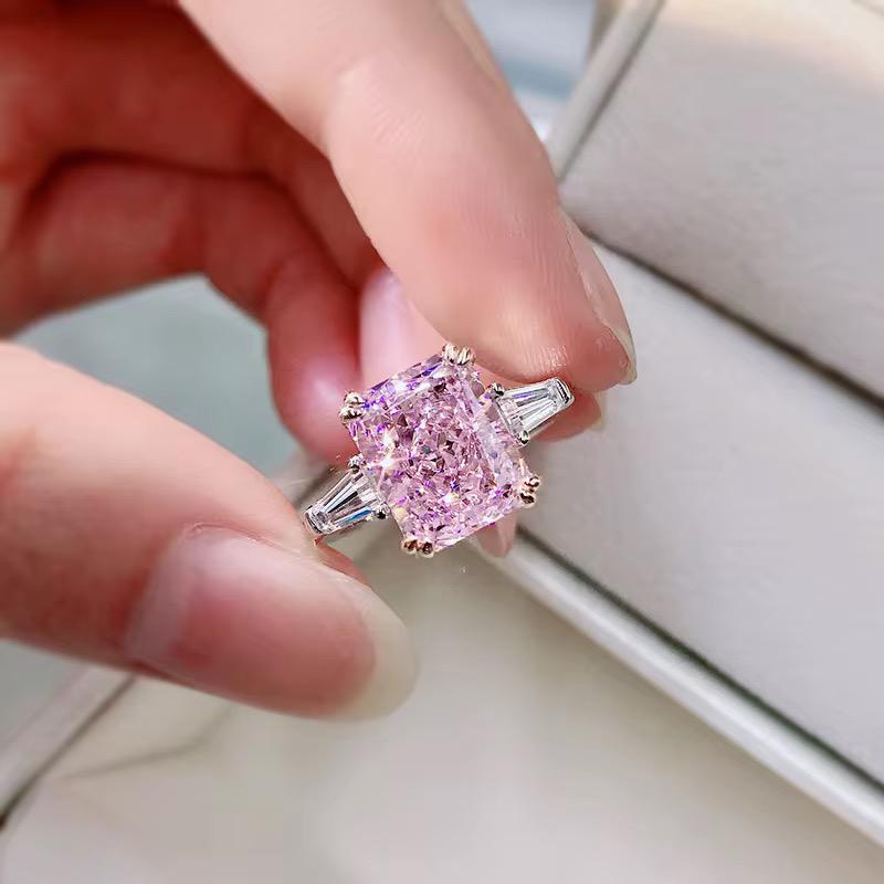 Radiant Blossom: 5.5ct Pink Lab-Grown Diamond Ring in 14k White Gold