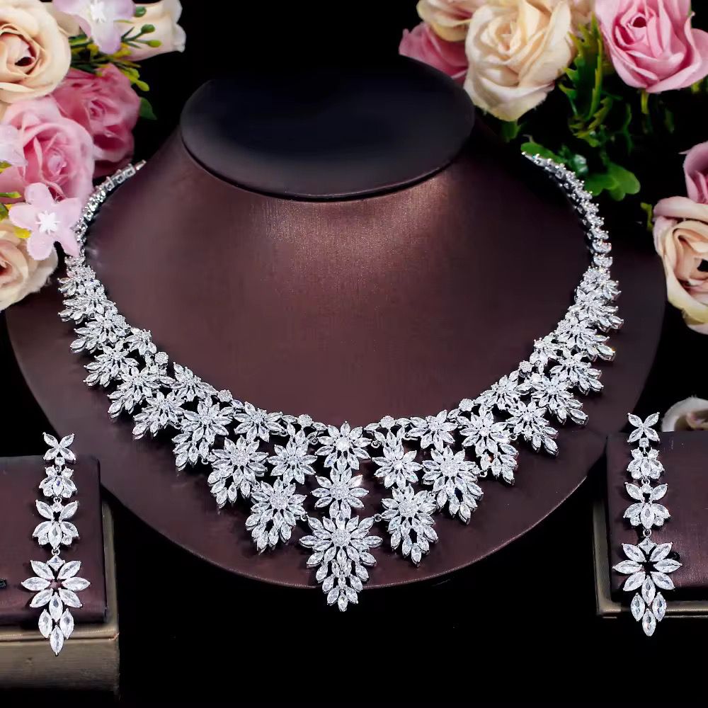 Bridal Radiance: 45ct Lab Diamond Necklace & Earrings in 14k White Gold