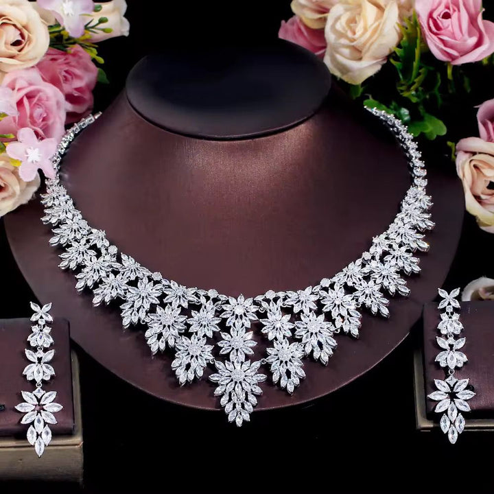 Bridal Radiance: 45ct Lab Diamond Necklace & Earrings in 14k White Gold