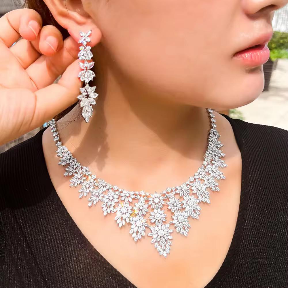 Bridal Radiance: 45ct Lab Diamond Necklace & Earrings in 14k White Gold