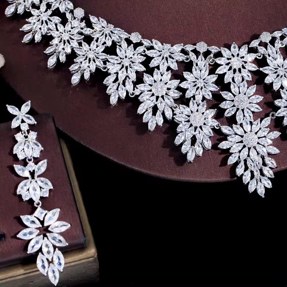 Bridal Radiance: 45ct Lab Diamond Necklace & Earrings in 14k White Gold