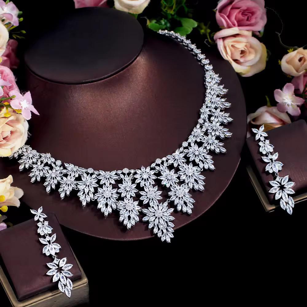 Bridal Radiance: 45ct Lab Diamond Necklace & Earrings in 14k White Gold