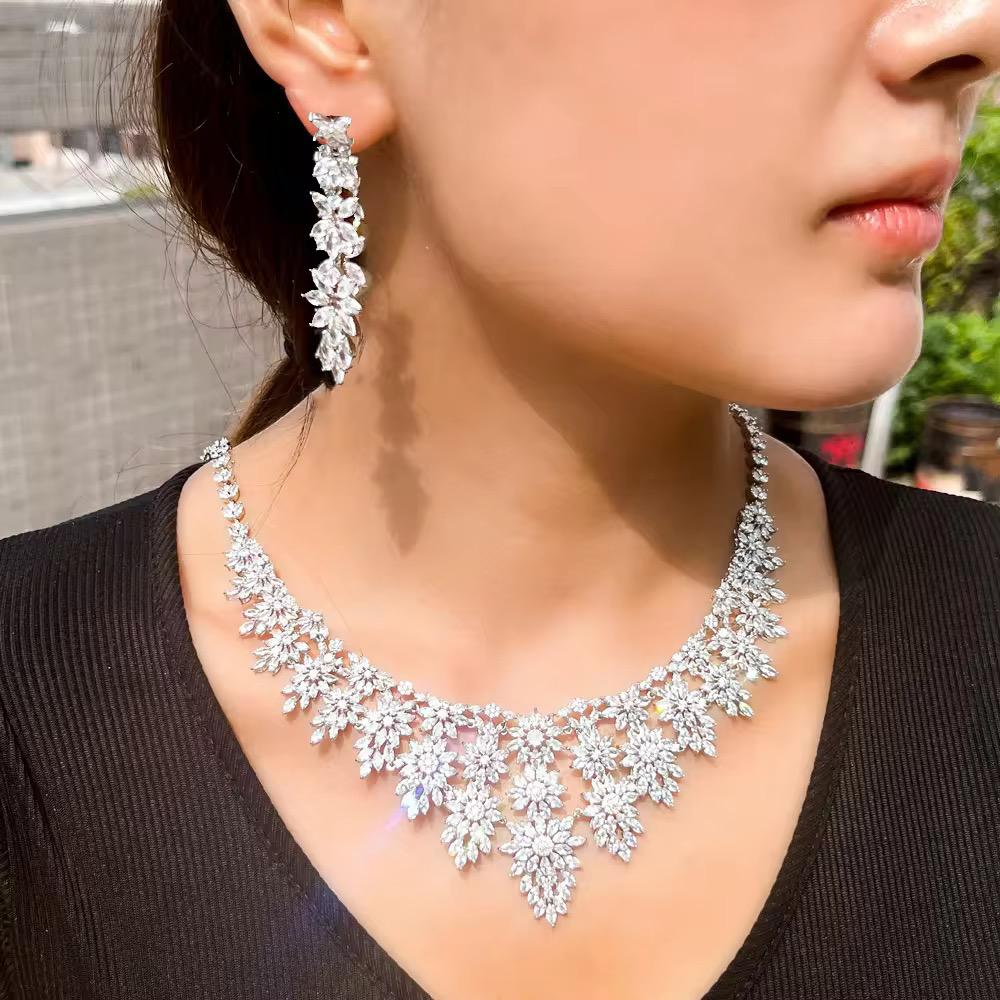 Bridal Radiance: 45ct Lab Diamond Necklace & Earrings in 14k White Gold