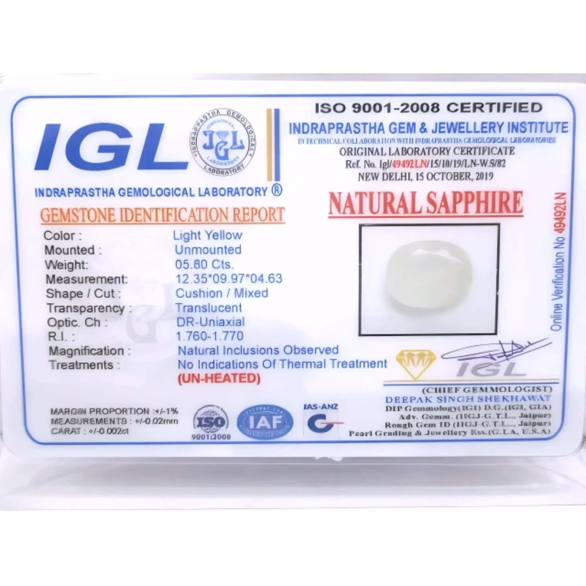 High-Quality Natural Pukhraj – Ceylon Yellow Sapphire with Certificate 5.8ct