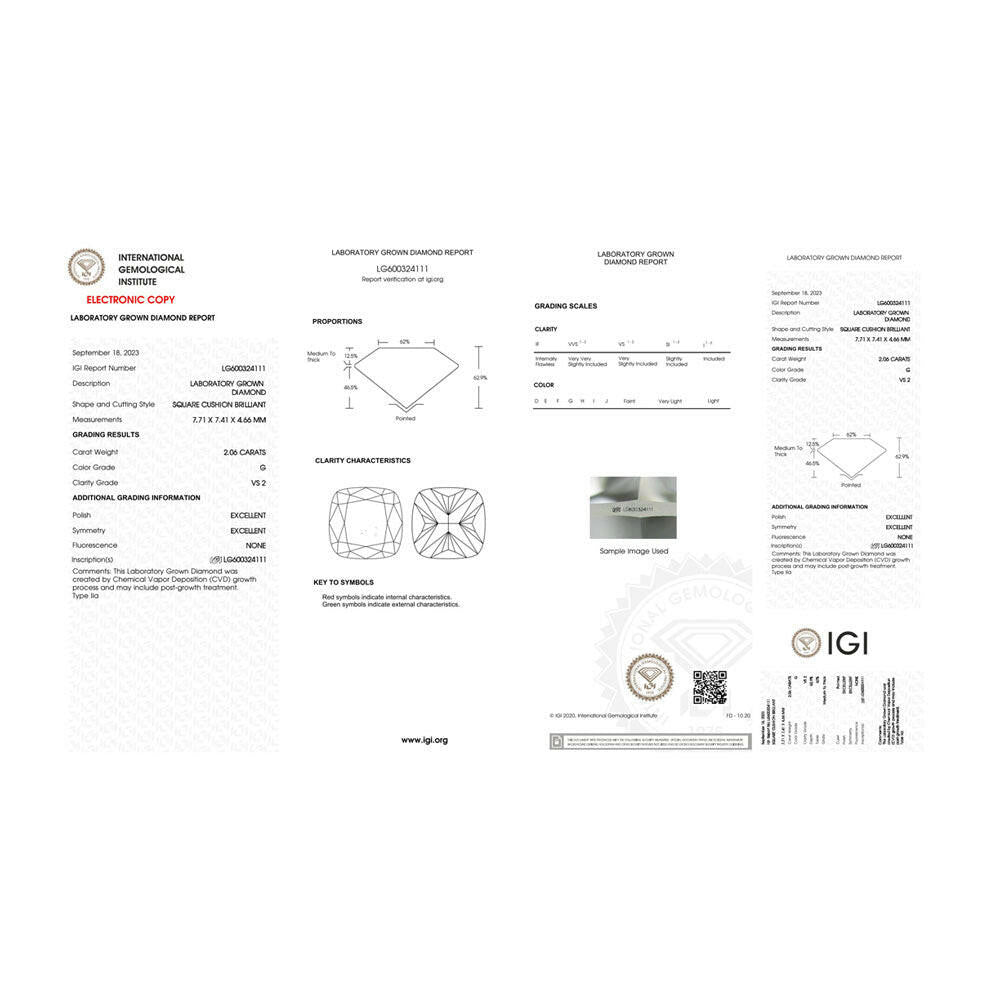 Cushion Cut 2.06ct Lab Grown Diamond.