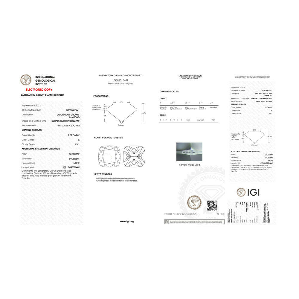 Cushion Shape 1.02ct Lab Grown Diamonds for Jewelry.