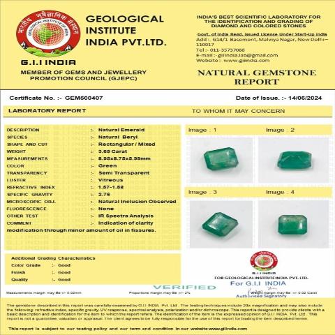 Discover the Potent Astrological Power of AA+ 3.65 CARAT 4.02  RATTI Zambian Panna: The Ultimate Gemstone for Prosperity.