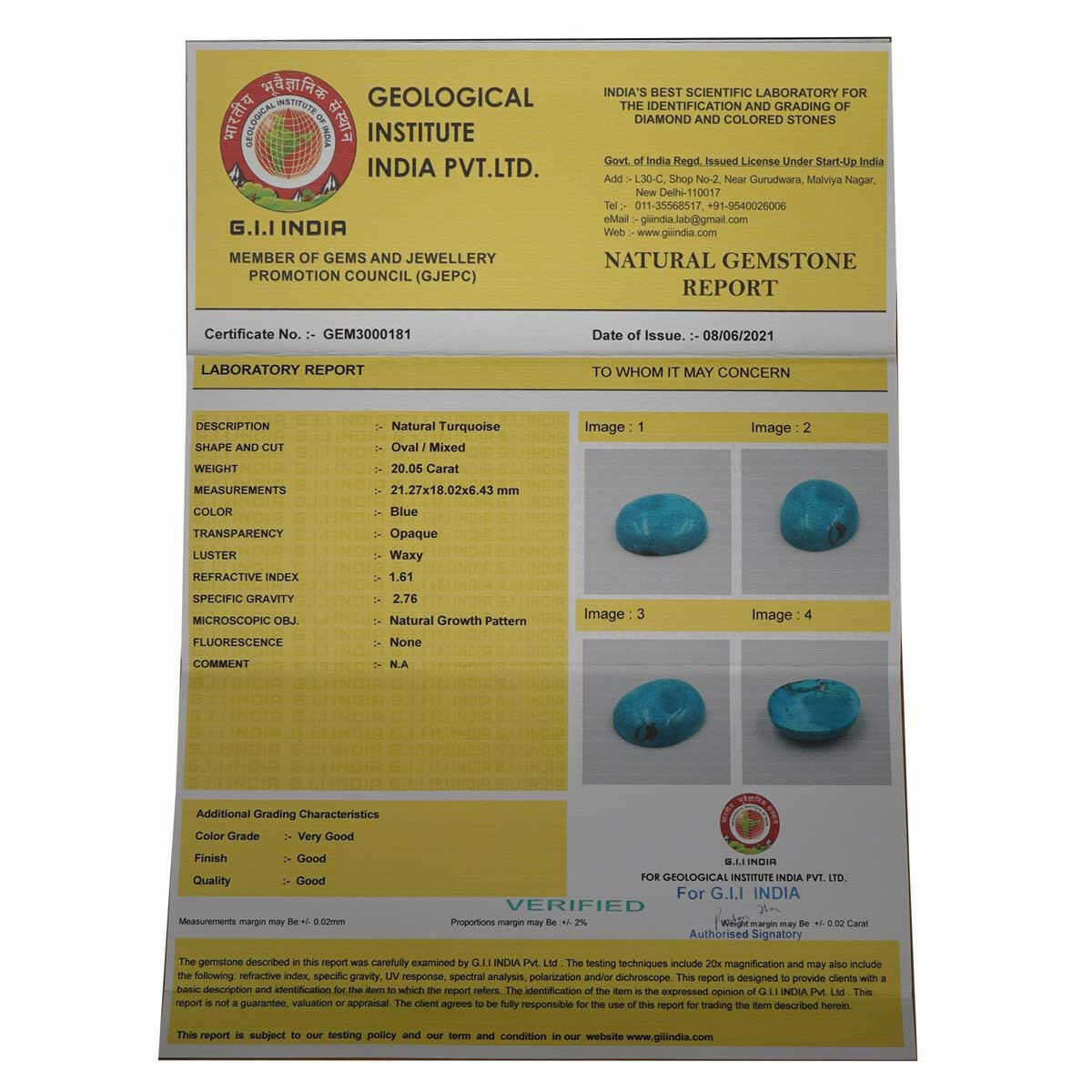 Discover the Power Within: 20.05 ct Certified Turquoise Stone Unveiled.