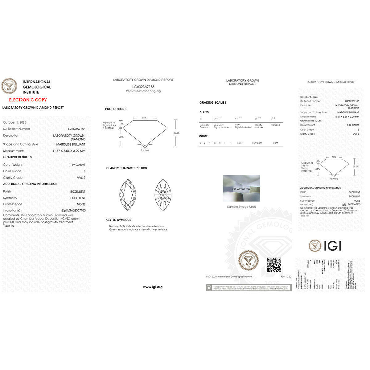 Elegance 1.19 carat Marquise Shape Lab Grown Diamond.
