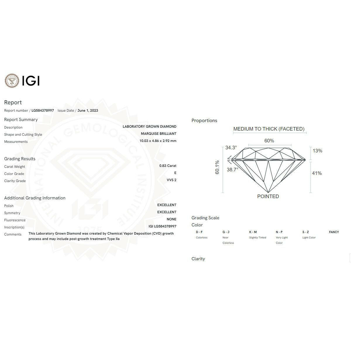 Get the Perfect Cut 0.83ct Lab Grown Marquise Diamond.