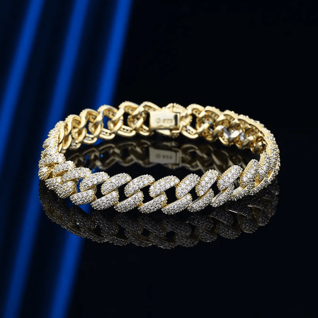 Radiant Sophistication: 14K Gold 10ct Lab-Grown Diamond Cuban Bracelet.