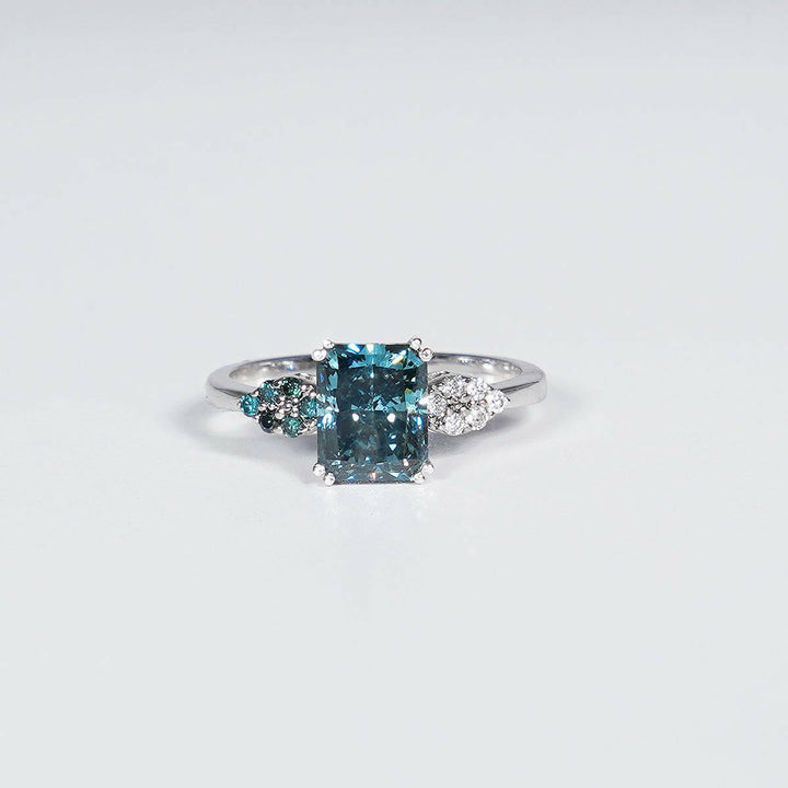 Stunning 2.30ct Radiant Shape Vivid Blue Lab Grown Diamond Ring in 14K White Gold.