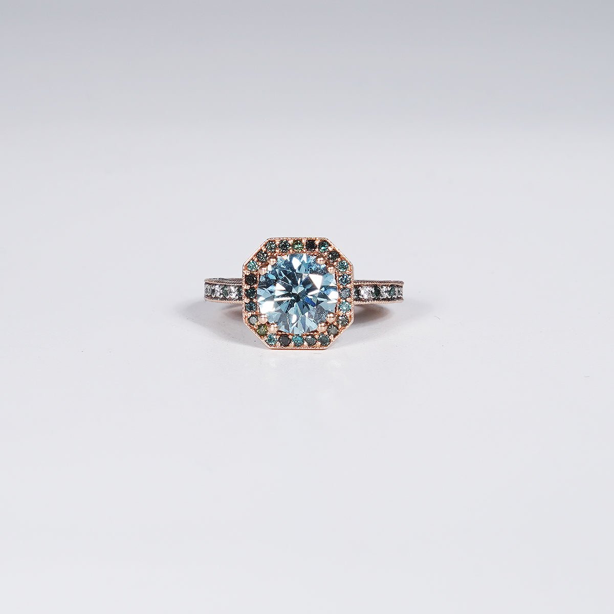 Stunning 3.36ct Vivid Blue Lab Grown Diamond Ring in 14K Rose Gold.