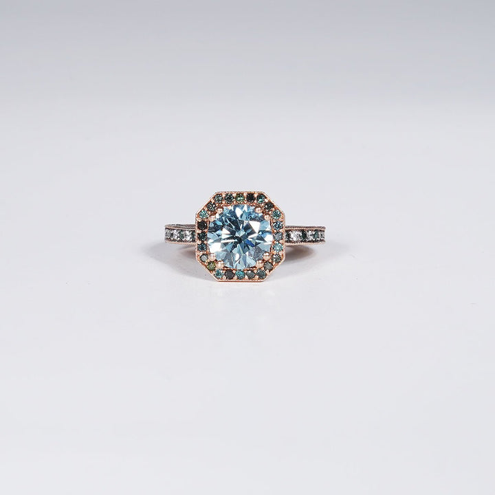 Stunning 3.36ct Vivid Blue Lab Grown Diamond Ring in 14K Rose Gold.